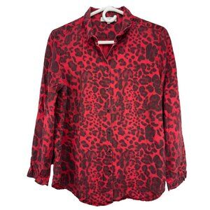 SANDRO French‎ Red Leopard Print Buttoned Down Maximalist Animal Shirt sz 2 M